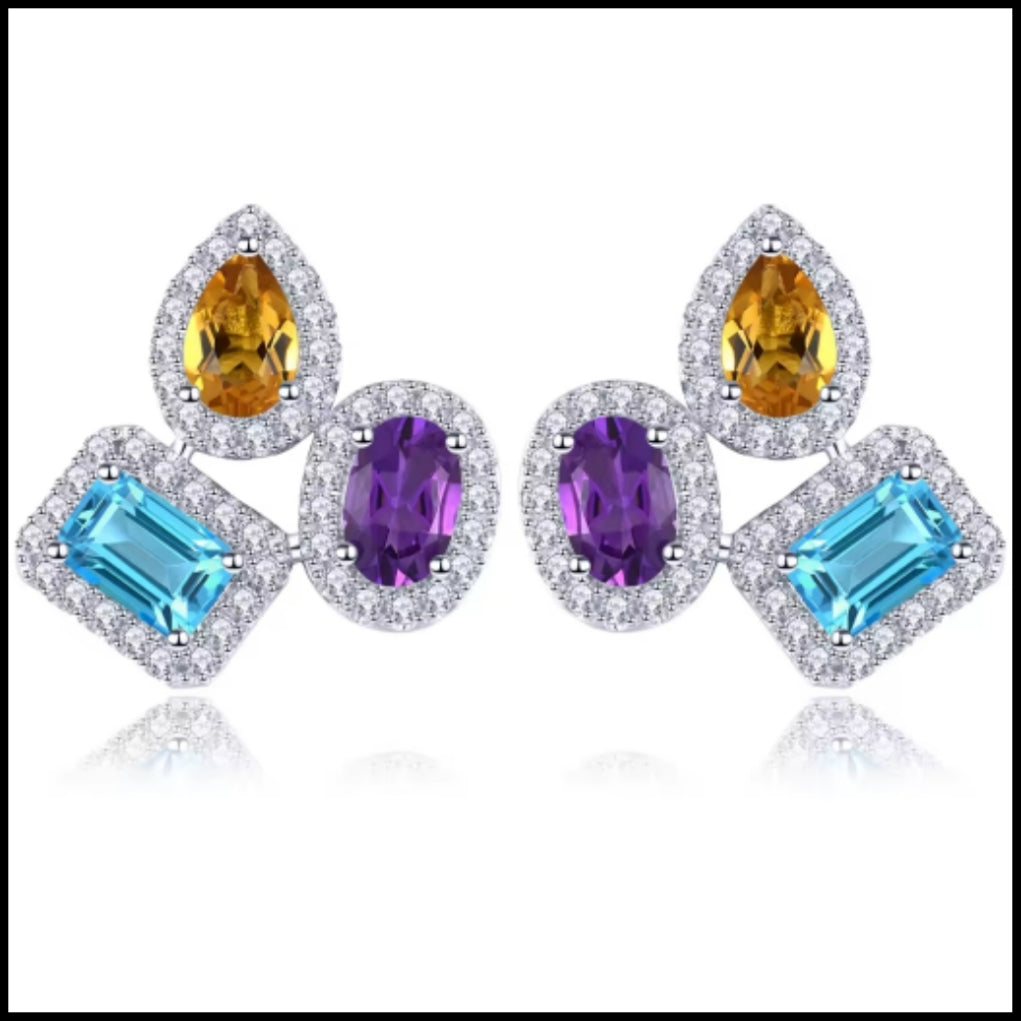 Londyn Collection - Multi Gem Silver Earrings