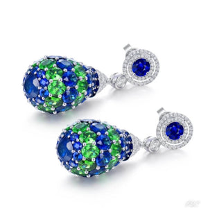 CHRISTINE Diamond Earrings in 18K white gold with sapphires, tsavorites, and diamonds
