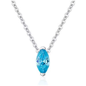 Blue zircon necklace with oval-cut blue zircon stone on silver platinum plated chain