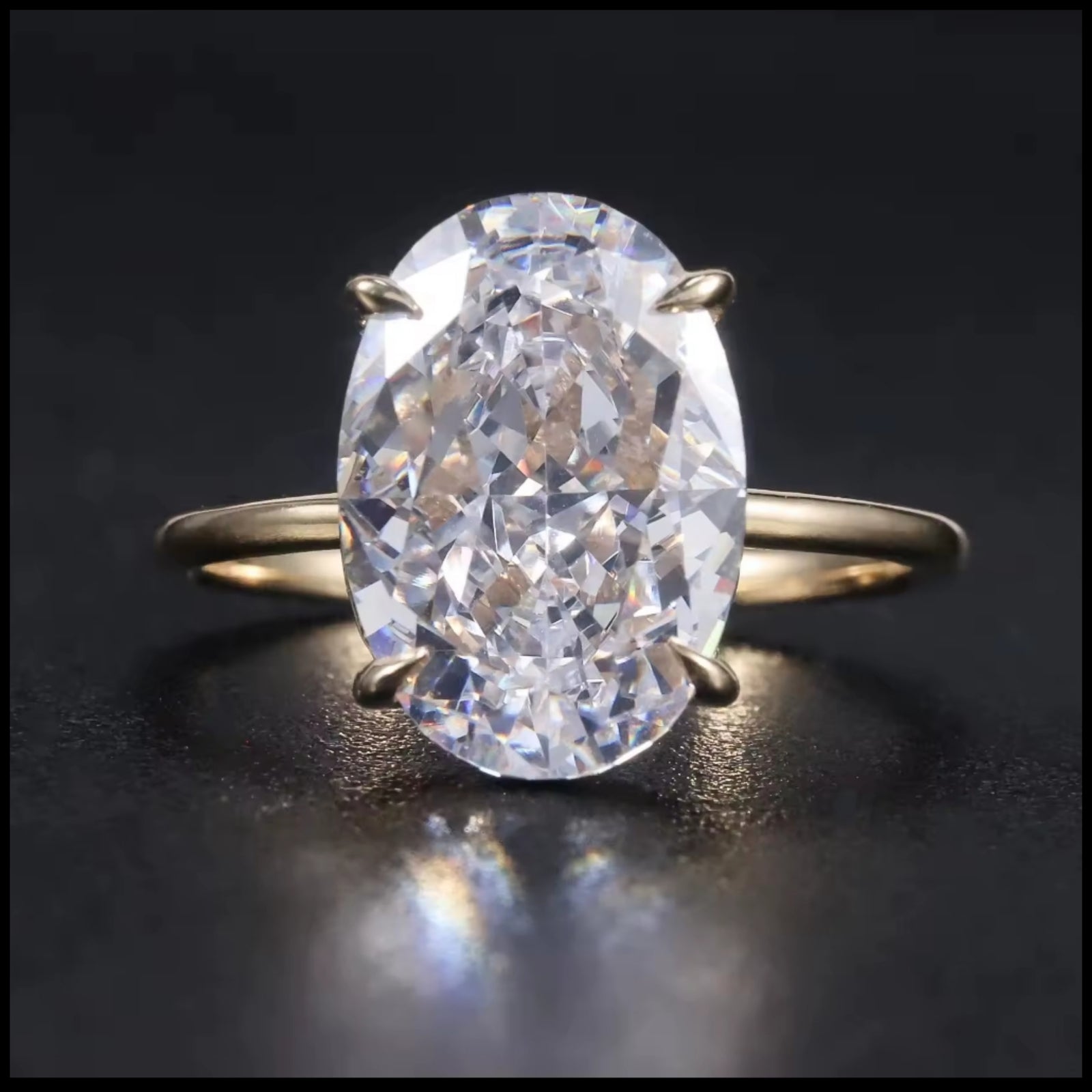 Oval Crushed CZ Gold Ring