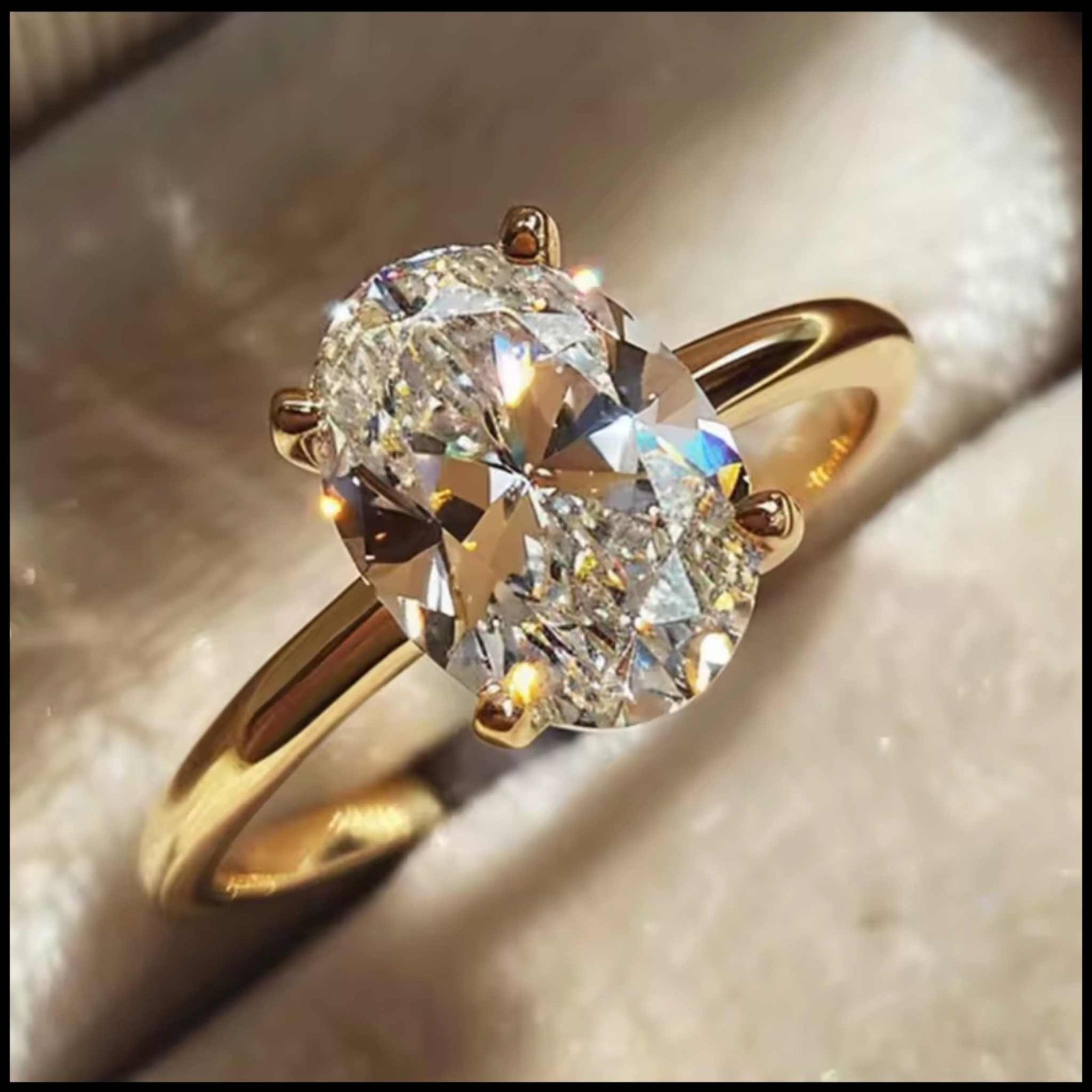 Oval zirconia gold plated silver ring with oval 1CT stone in four-prong setting