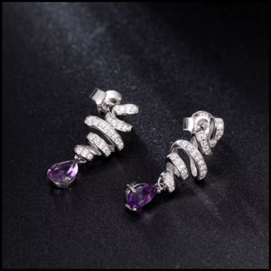 Purple Amethyst Silver Swirl Earrings