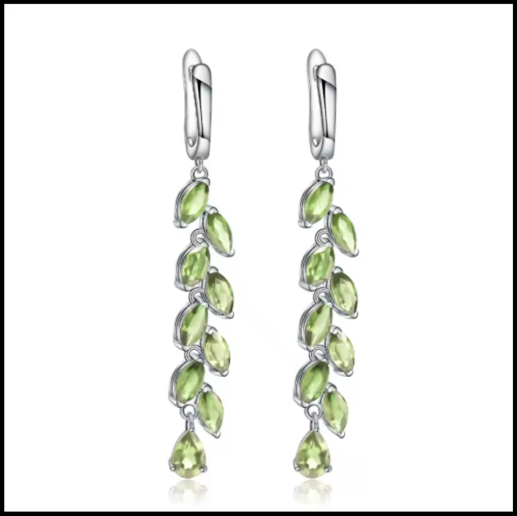 Green Peridot Silver Drop Earrings