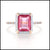 Ring with a pink gemstone and rose gold accents on a white background