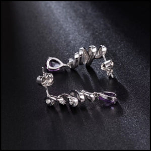 Purple Amethyst Silver Swirl Earrings