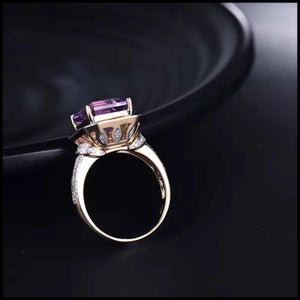 Lorna purple amethyst and diamond 14k yellow gold ring with princess-cut diamonds