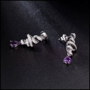 Purple Amethyst Silver Swirl Earrings