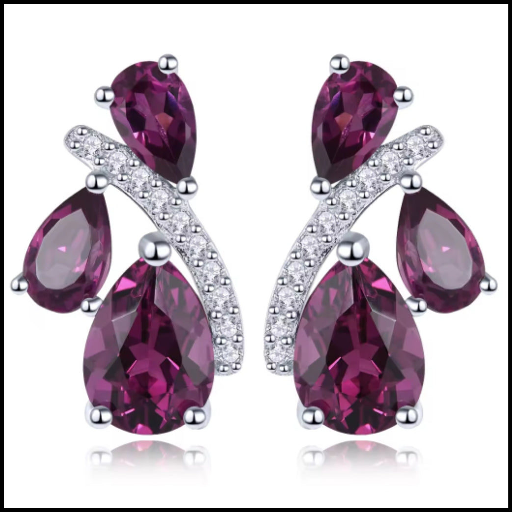 Rhodolite Rose Garnet Silver Earrings