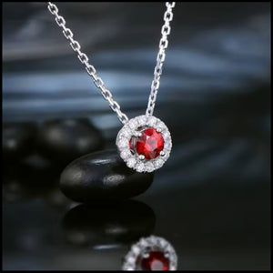 Ruby & Diamond Halo Set Necklace