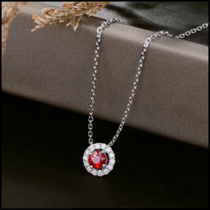 Ruby & Diamond Halo Set Necklace