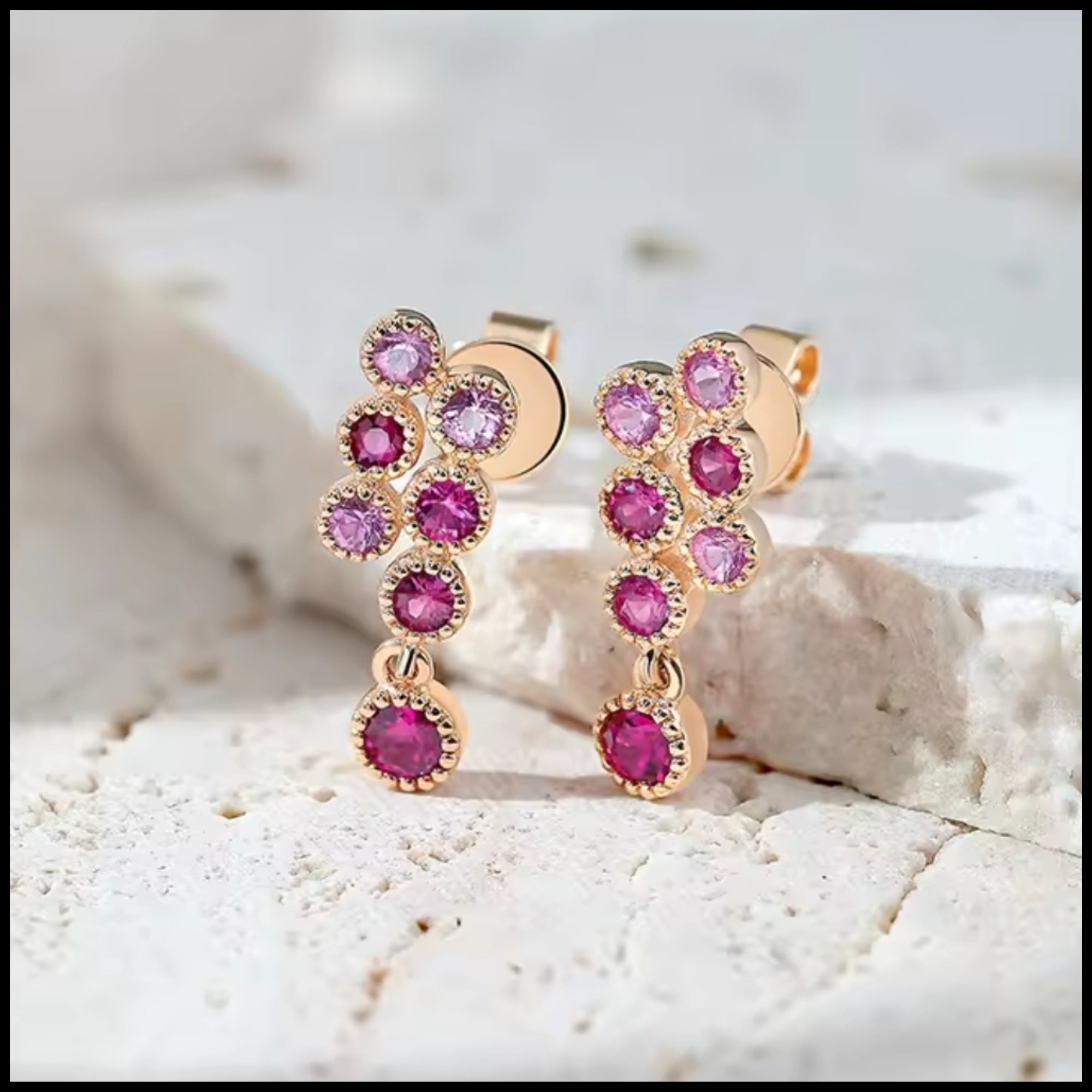Ruby & Sapphire rose gold drop earrings with pink sapphires and natural rubies