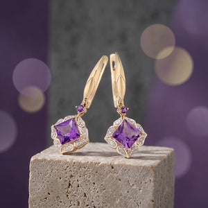 Purple Amethyst Diamond Drop Earrings