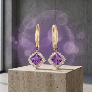 Purple Amethyst Diamond Drop Earrings