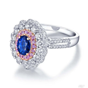 MEGHAN Sapphire & Diamonds 18K White Gold ring with oval blue sapphire, pink sapphires, and round diamonds dual design