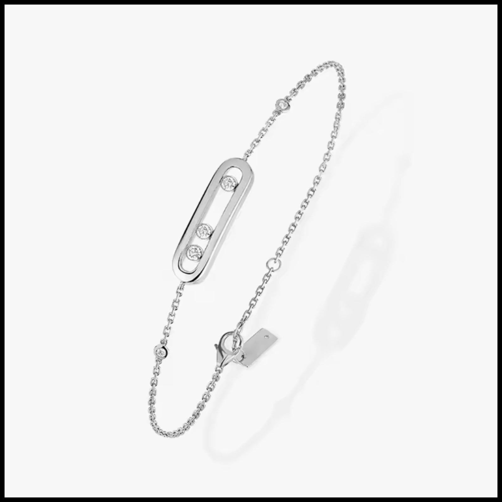 Silver bracelet with a chain on a white background
