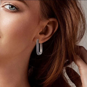 JENNIFER Hoop Earrings solid sterling silver with sparkling CZ zircon stones, elegant handcrafted jewelry