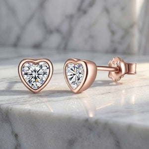 DAZZLING HEART - Zirconia Rose Gold Stud Earrings