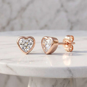 DAZZLING HEART - Zirconia Rose Gold Stud Earrings