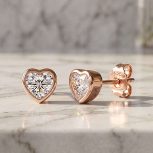 DAZZLING HEART - Zirconia Rose Gold Stud Earrings