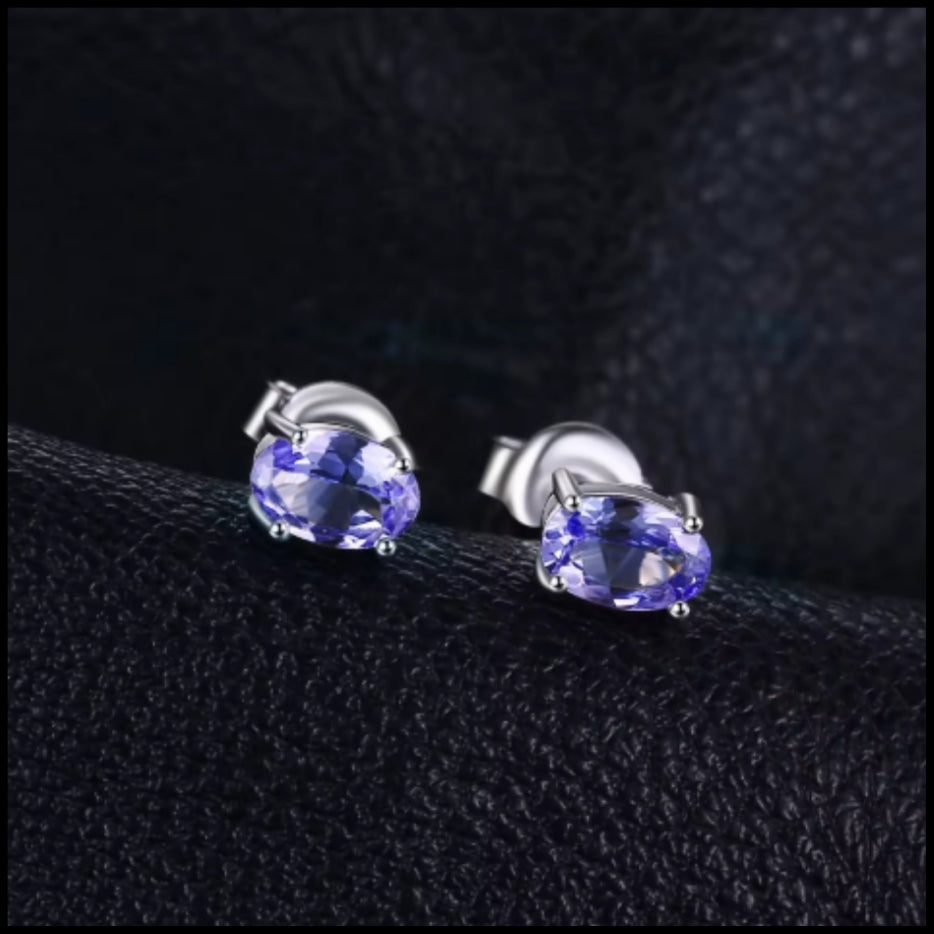 Tanzanite Silver Stud Earrings