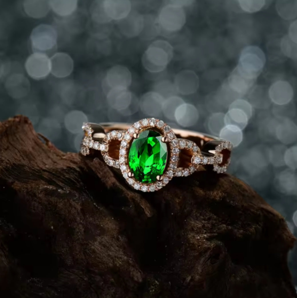Tsavorite diamond ring set in solid 18k rose gold