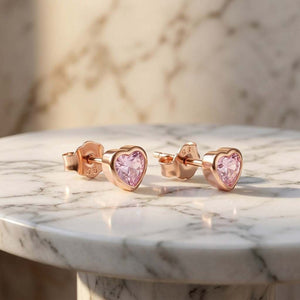 DAZZLING HEART - Zirconia Rose Gold Stud Earrings