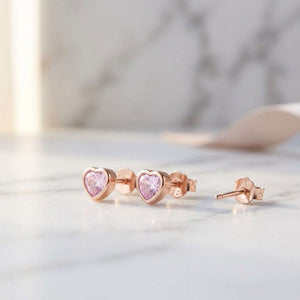 DAZZLING HEART - Zirconia Rose Gold Stud Earrings