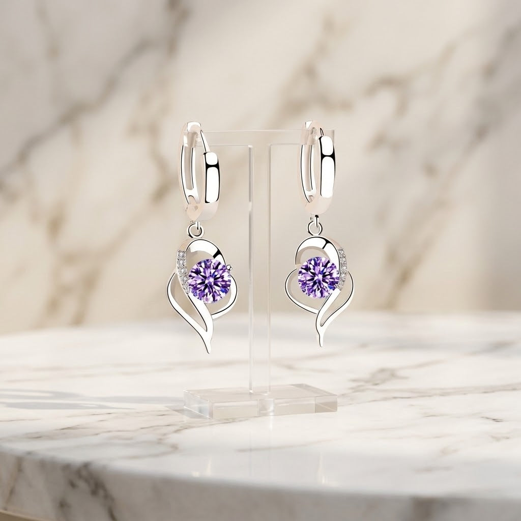 Purple Zircon Silver Drop Earrings