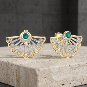 LAN - Collection - Emerald & Diamond Oriental Fan Design Earrings