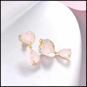 quartz diamond pink drop earrings