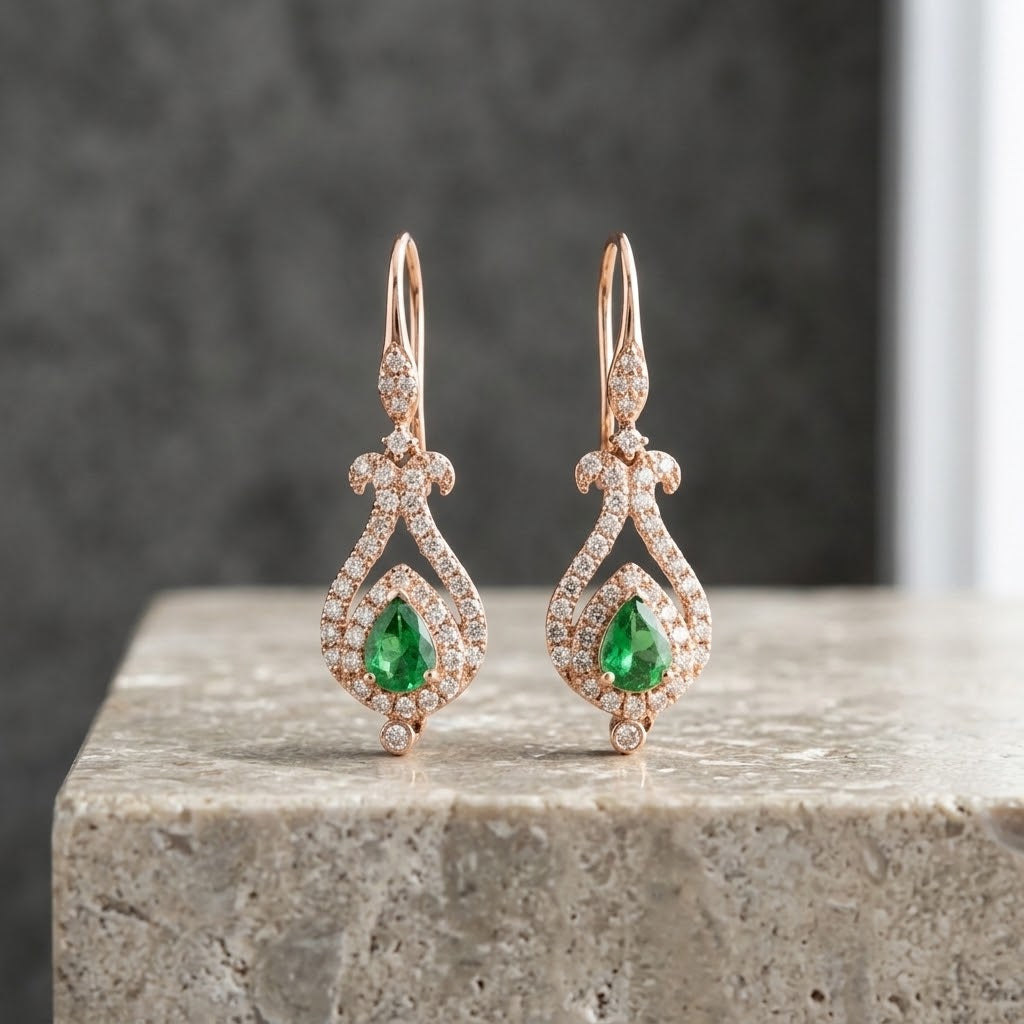 Tsavorite Diamond Rose Gold Earrings