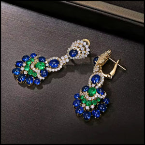 CHARLENE - Sapphire,Emerald & Diamond Long Drop Earrings