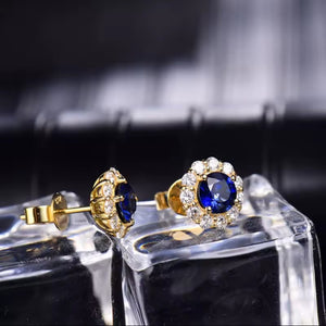 Sapphire diamond 18k yellow gold stud earrings