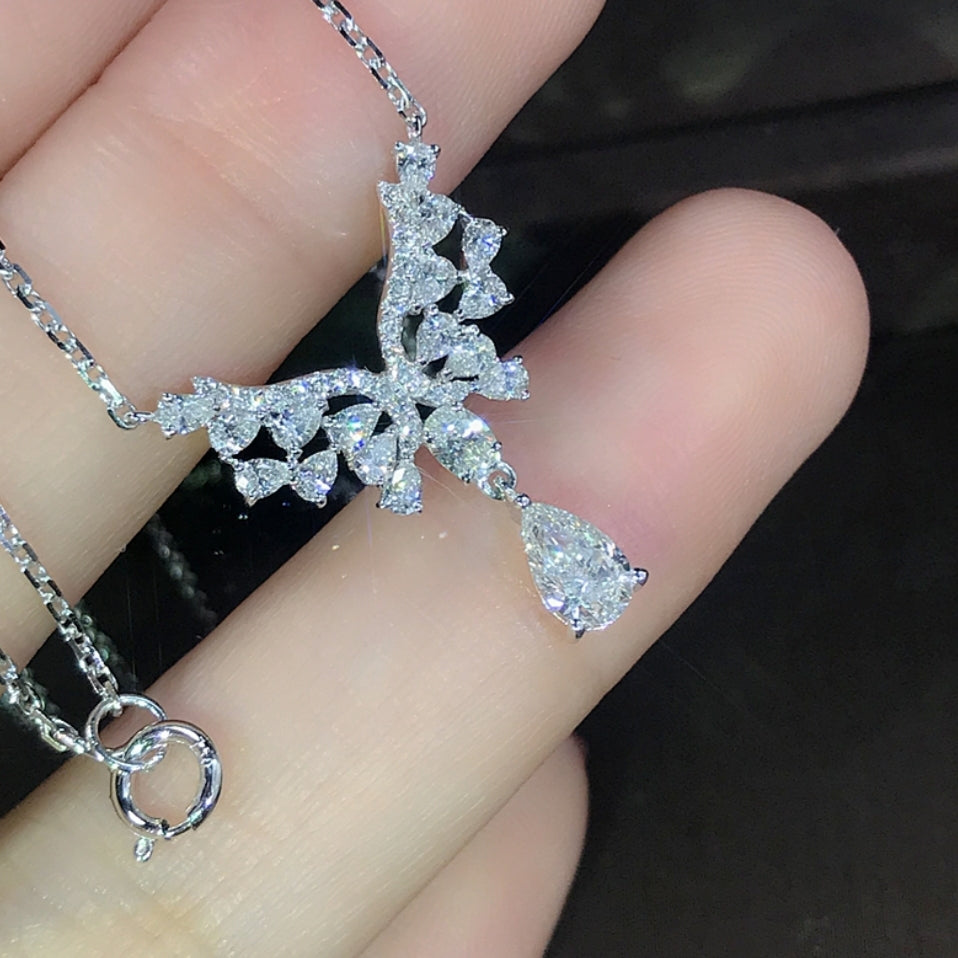 Solid 14K White Gold & Diamond Necklace