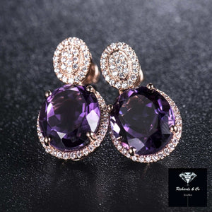 BAILEY Amethyst & Diamond Earrings in 14k rose gold with oval purple amethyst and round diamonds