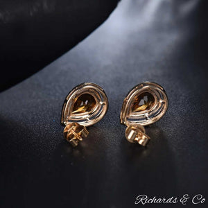 AUTUMN earrings stud with pear-cut citrine and diamonds in 14K yellow gold