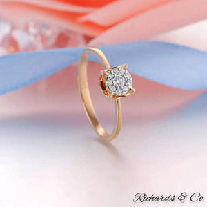 Diamond engagement rose gold ring with round cut natural diamonds in four prong setting, handcrafted 14K rose gold band