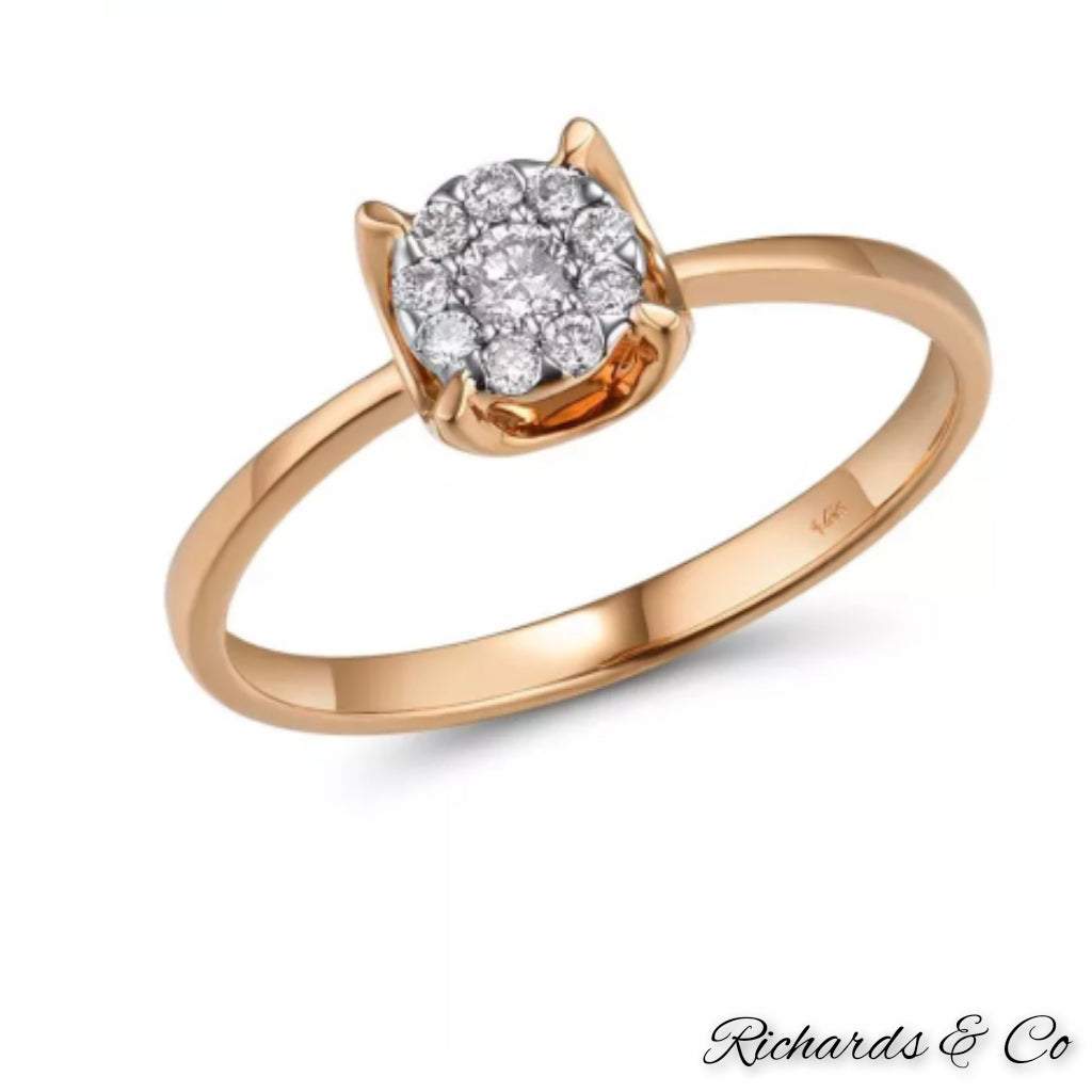 Diamond engagement ring in 14K rose gold with round cut natural diamonds in a four-prong setting