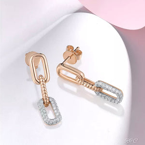 NEW - MARILYN Diamond & Rose Gold Dangle Chain Link Earrings