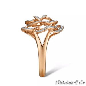 ROSALIND diamond rose gold flower ring with 14k solid rose gold and 98 round cut diamonds in pave setting