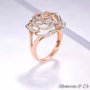 ROSALIND diamond rose gold flower ring with pave setting and 98 round cut diamonds