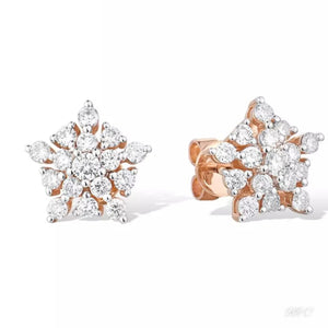 A pair of rose gold stud earrings with a star shape design, featuring natural round cut diamonds.