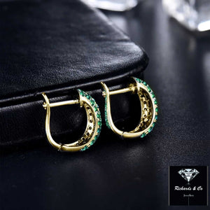 Bella earrings solid gold hoop studs with natural emerald and diamond accents luxury jewelry