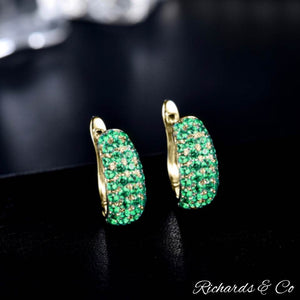 Bella Earrings solid gold hoop studs with natural emeralds and diamonds luxury jewelry