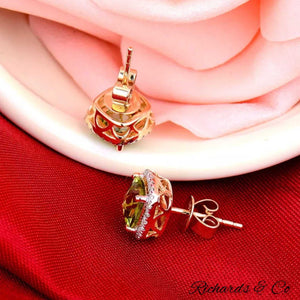 Scarlett collection natural peridot and diamond stud earrings in 14K yellow gold
