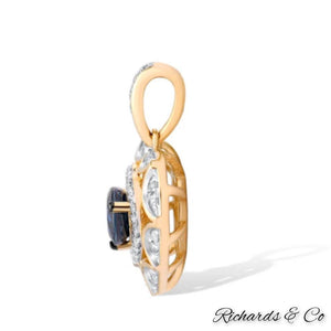 Collection - DEVOTION heart-shaped yellow gold pendant with sapphire and diamond accents