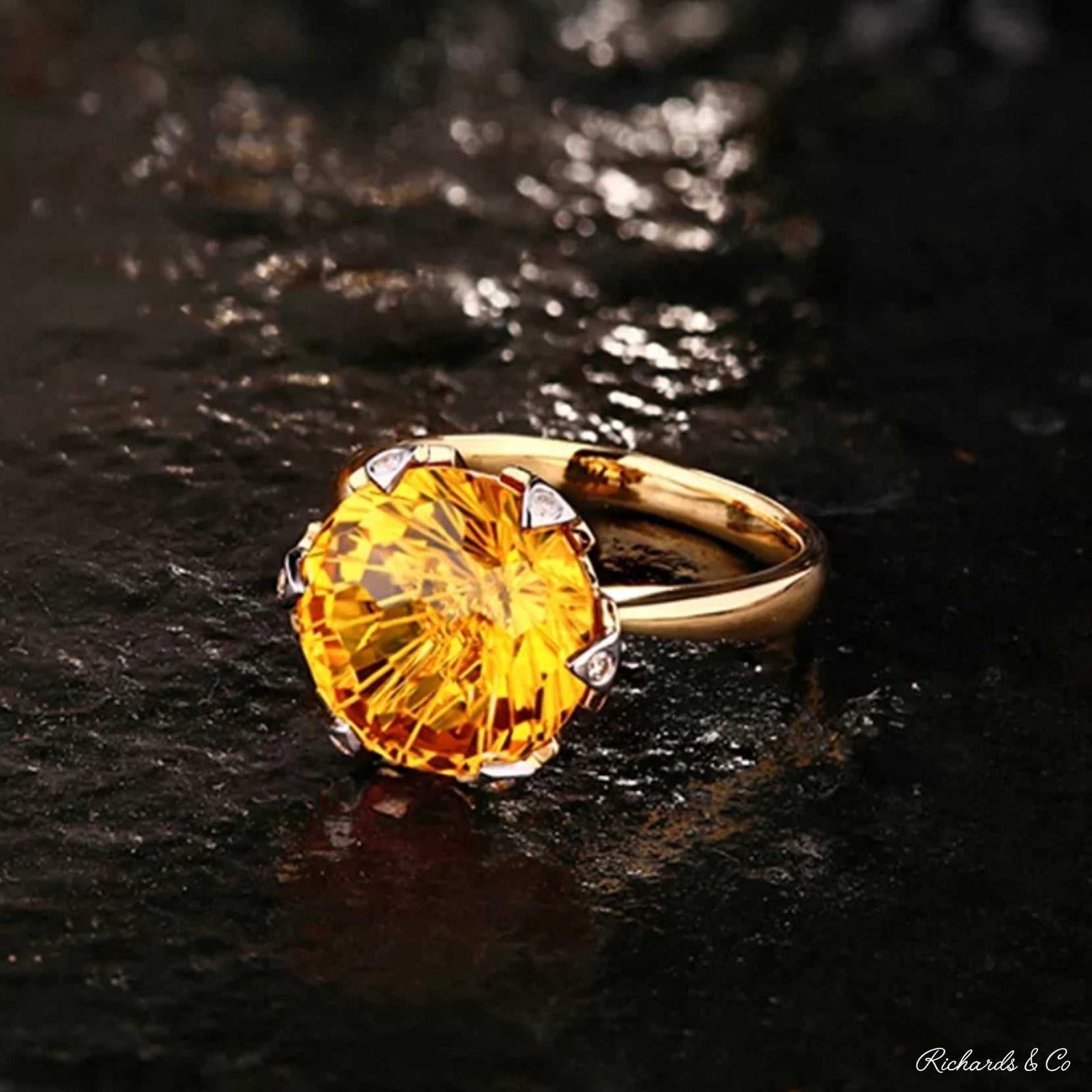 AVRIL Collection citrine and diamond ring in yellow and white gold with pave setting