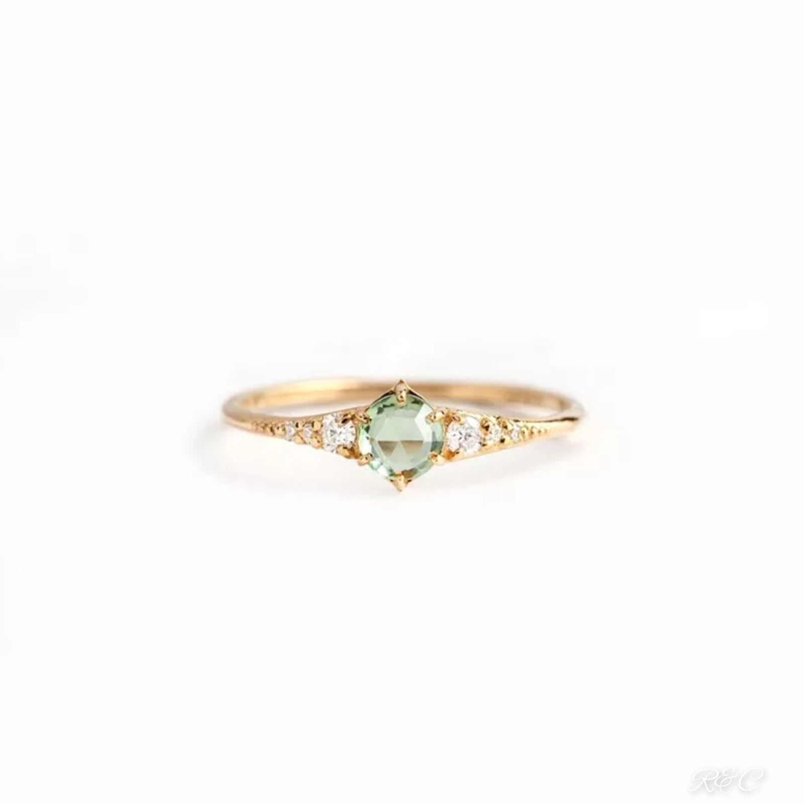 R&C Minimalist Collection - Green Zircon 18k Gold Plated Silver Ring
