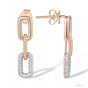 NEW - MARILYN Diamond & Rose Gold Dangle Chain Link Earrings