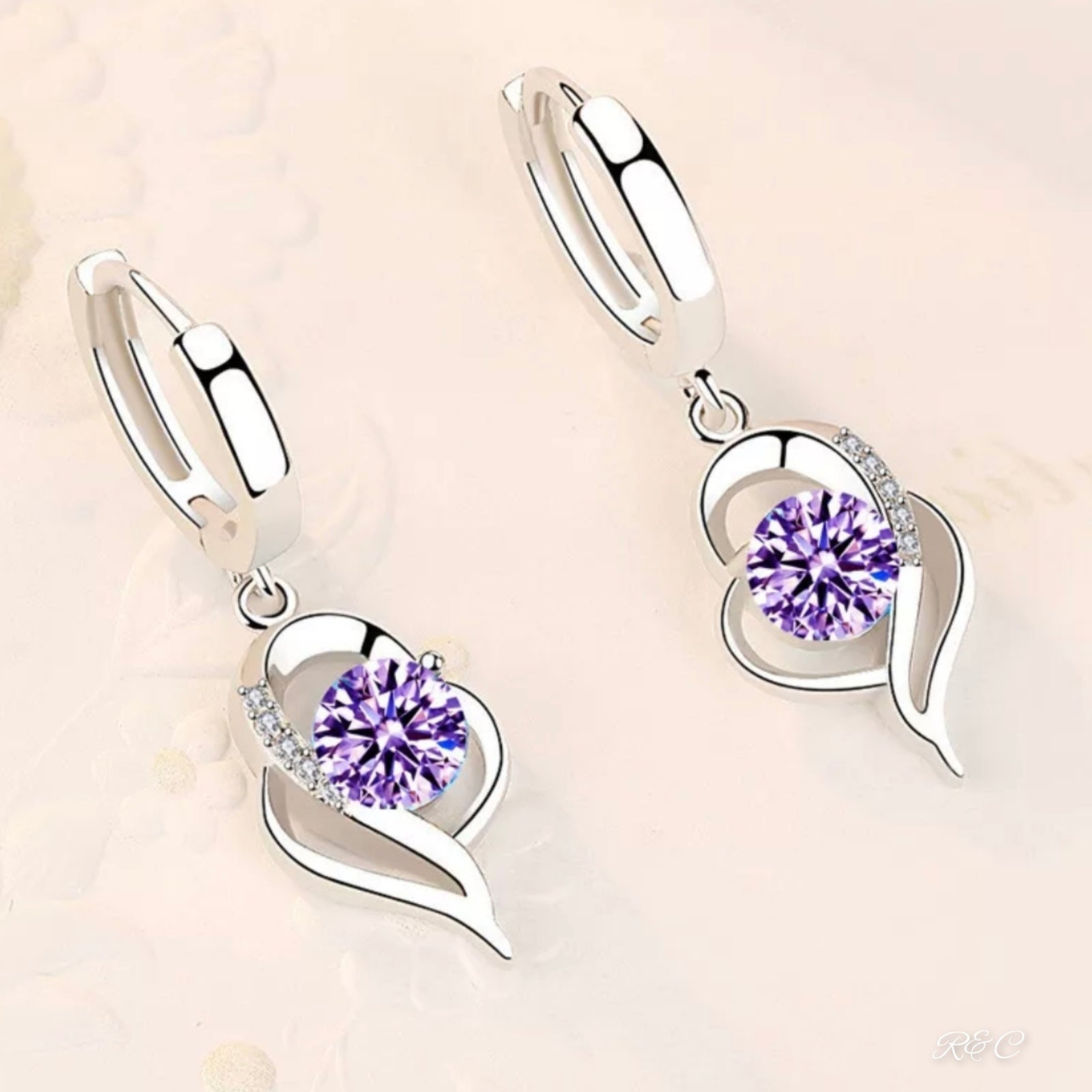 Purple Zircon Silver Drop Earrings